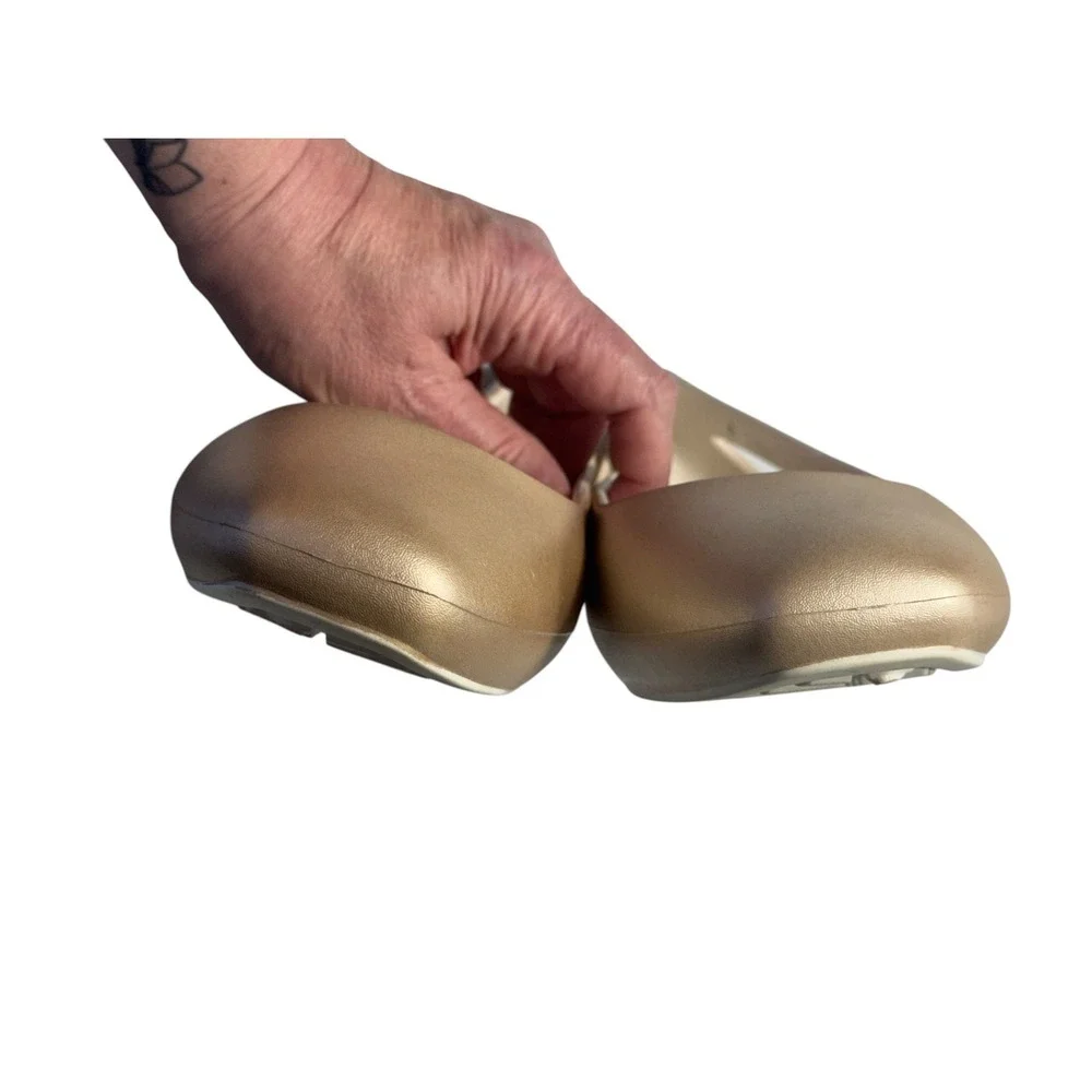 Crocs Sloane Flats Womens 11 Gold Metallic Square Toe Ballet Core Chic